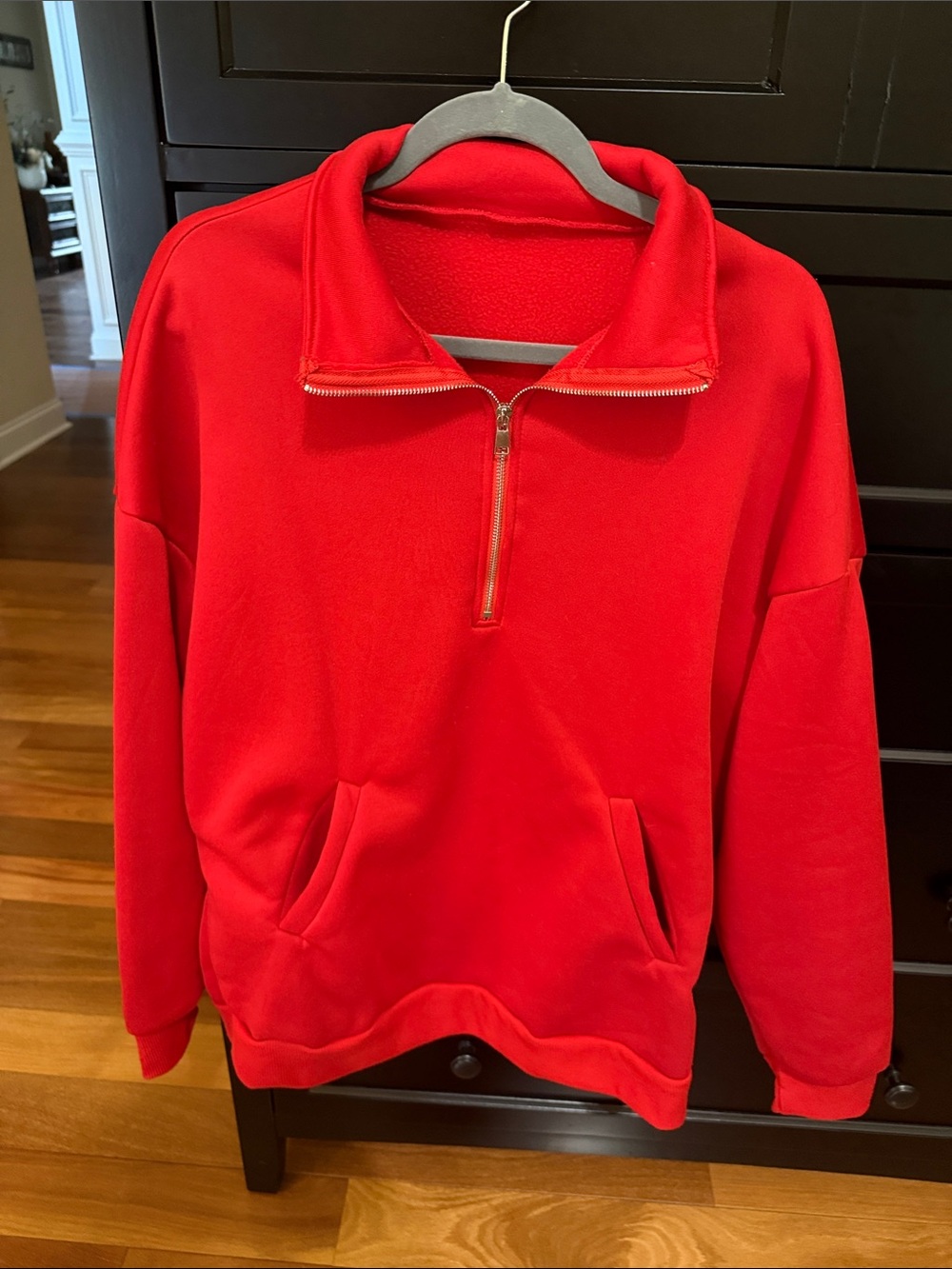Shein Red Quarter-Zip Pullover Sweatshirt